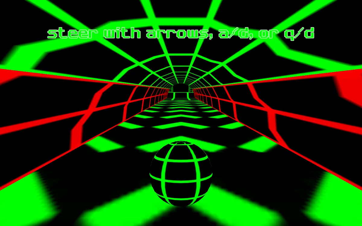 Neon green Slope ball rolling down a black 3D track with red obstacle rails